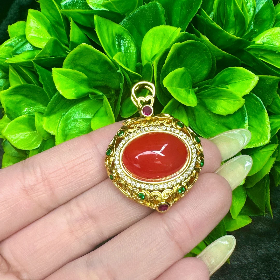 ST1705（玉姐珠宝）红卡玛瑙红爱心吊坠-配皮绳-送礼佳品