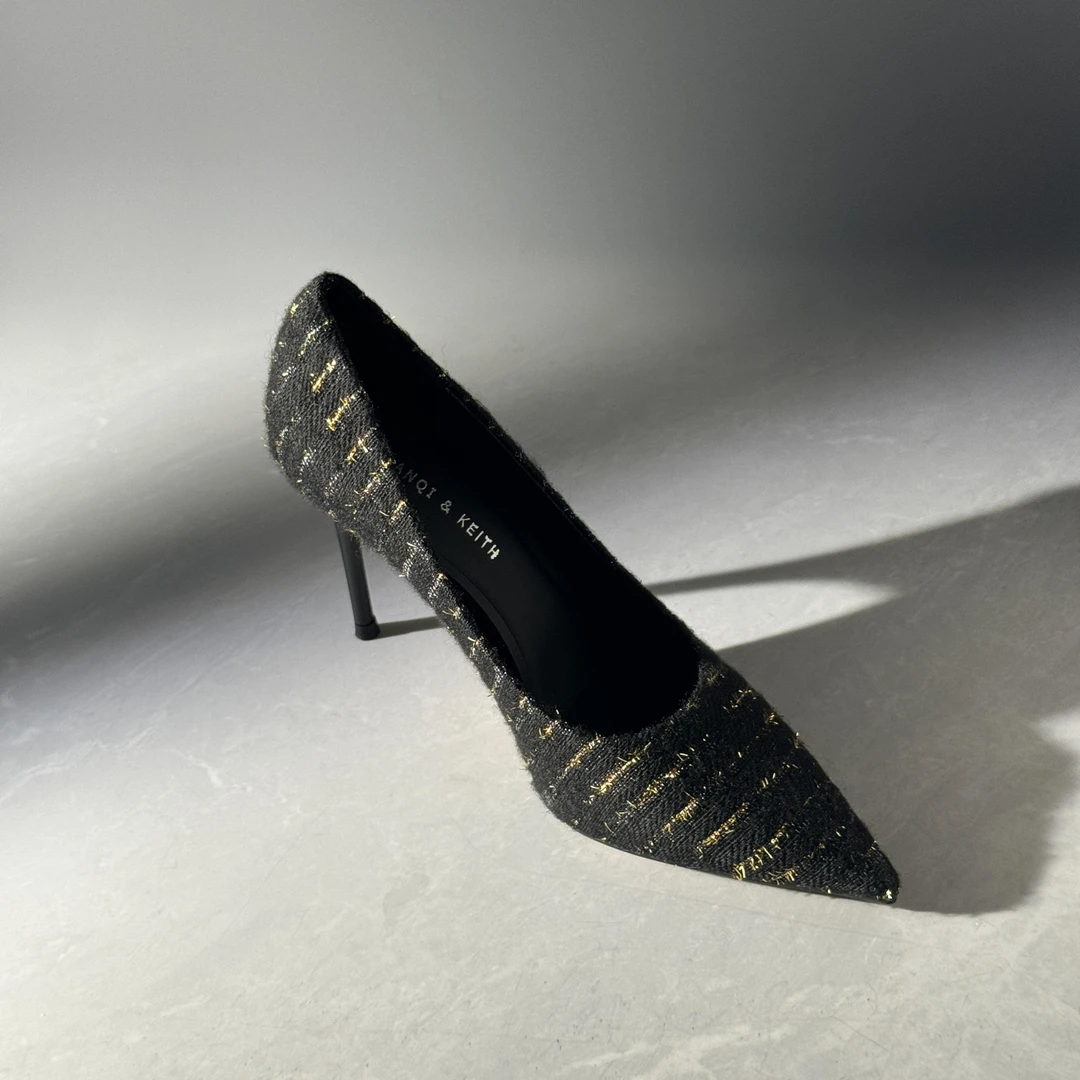 （8.5厘米）金丝线针织面高跟鞋细跟尖头气质时尚3323-16