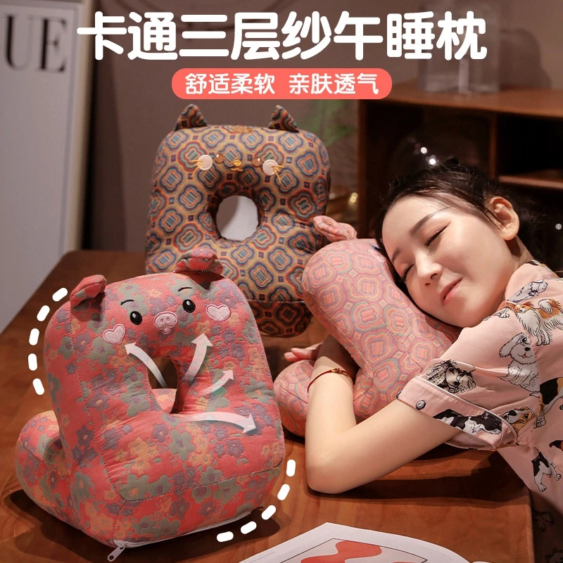 三层纱午睡枕趴睡枕办公室午休抱枕女生睡觉午睡神器趴枕小学生