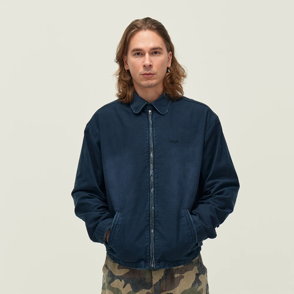 MIDUPDATE 24AW缎纹喷马骝手工磨边哈林顿短款夹克复古做旧外套男