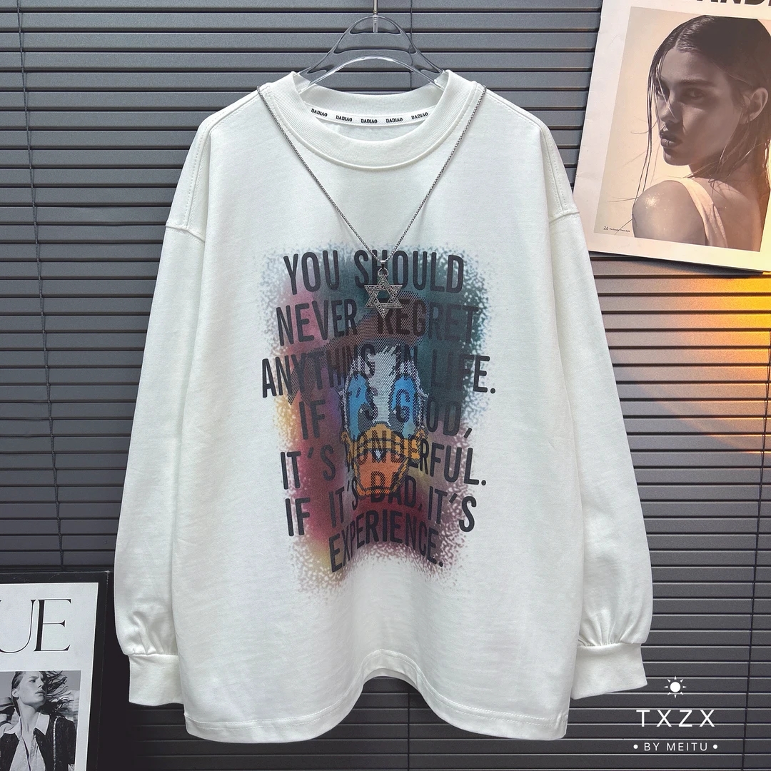 TX-24XY72春秋季新款中大童亲子韩版涂鸦字母衣圆领长袖打底百搭