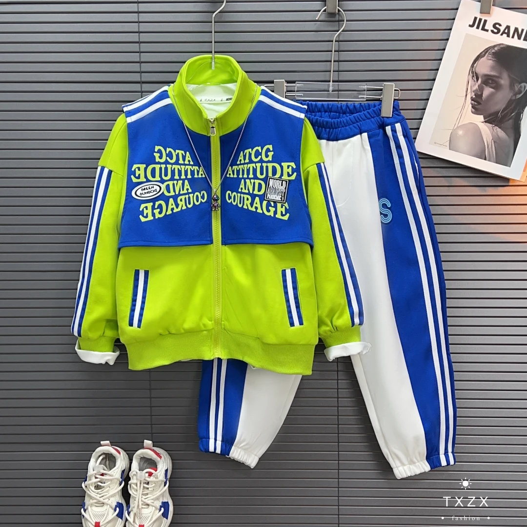 TX-22XY12春季新款假两件拼接棒球服外套套装男童女童韩版潮时尚