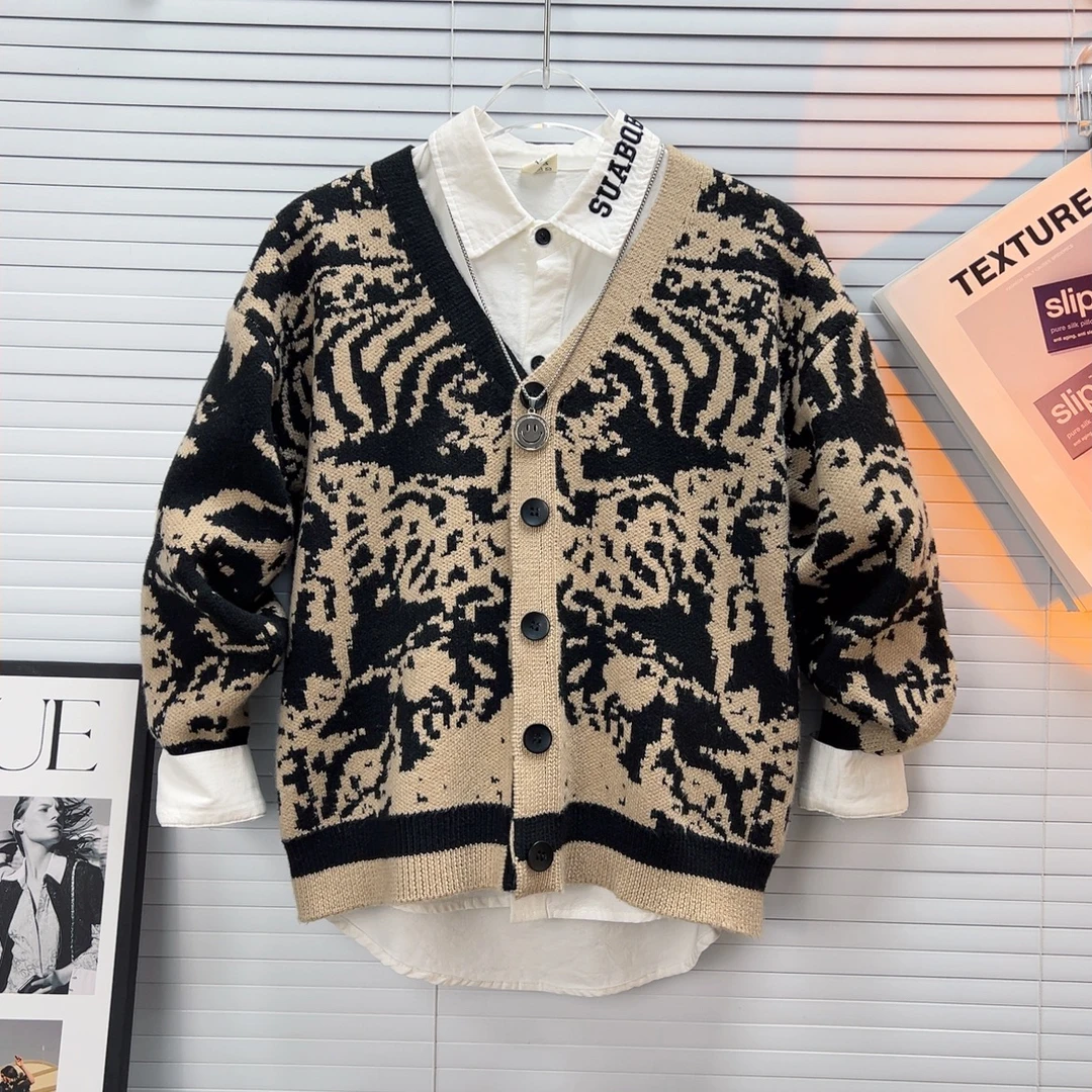 TX-24SCY25春季新款中大童毛衣针织开衫设计师款百搭休闲卫裤套装