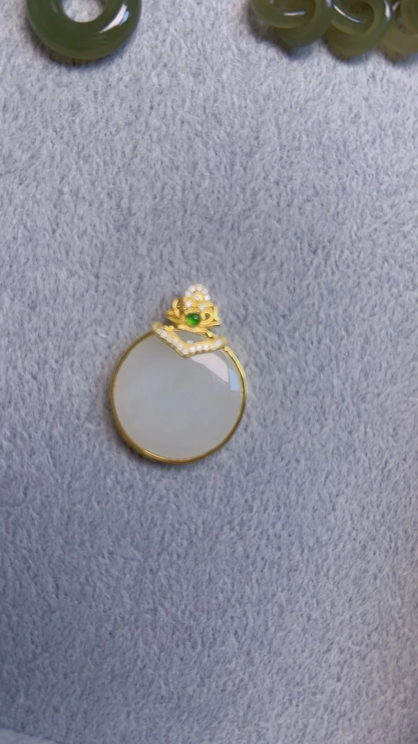 和田玉冰种白圆牌S925镶嵌