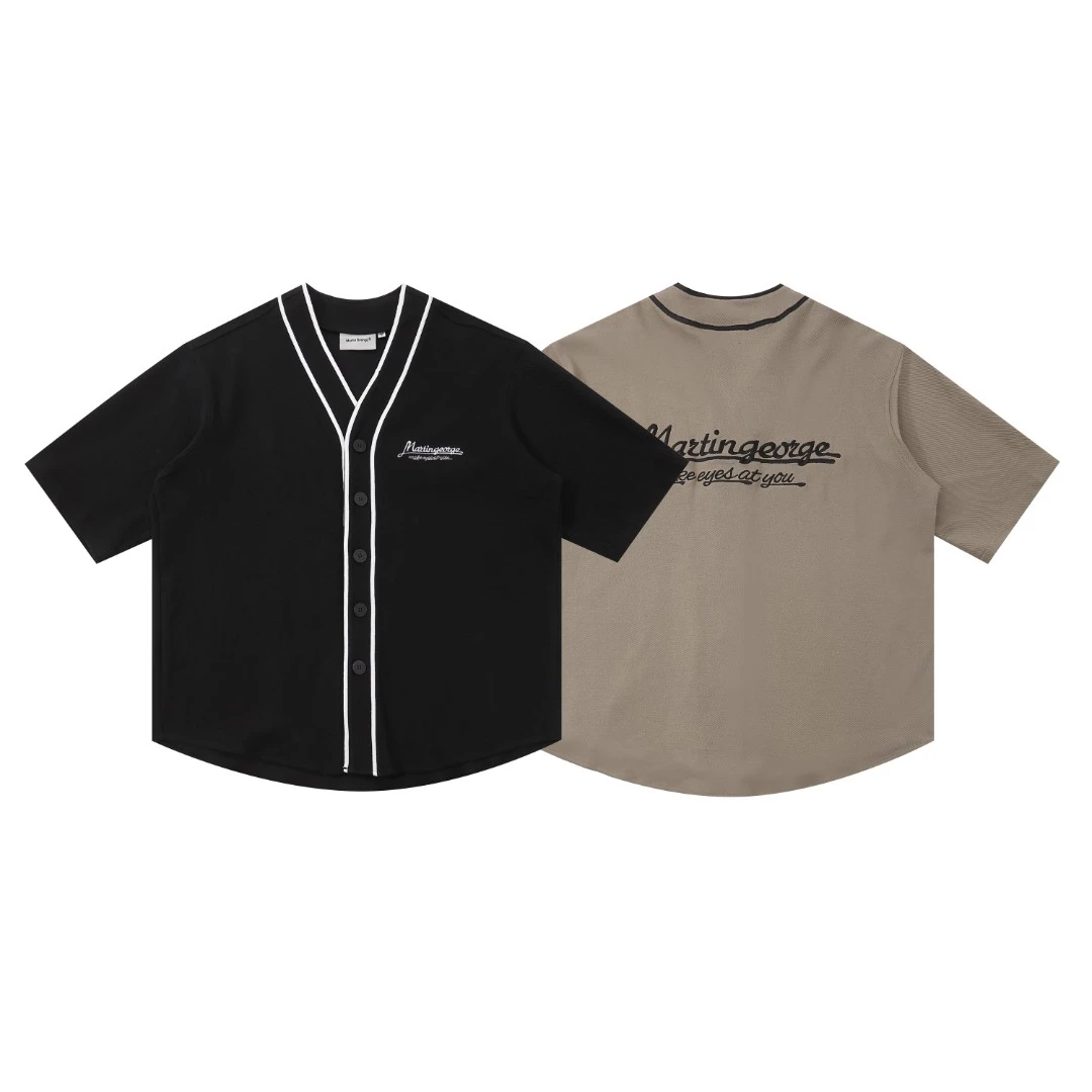 四眼仔推荐-OXFIN-320g简约刺绣棒球服短袖开衫复古宽松版