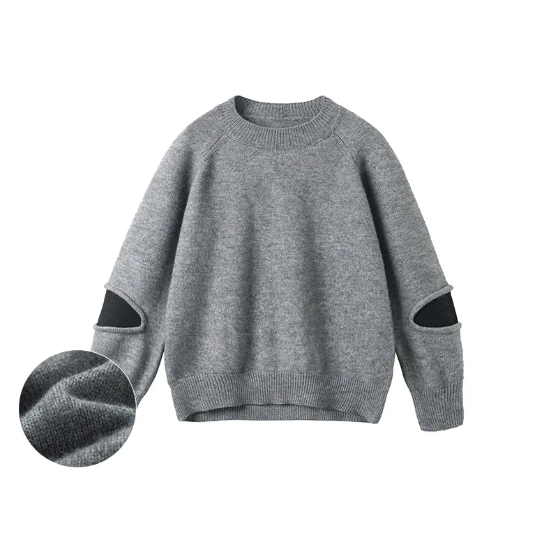 【LIANG】时尚气质加厚拼接针织衫秋冬减龄休闲百搭简约纯色上衣