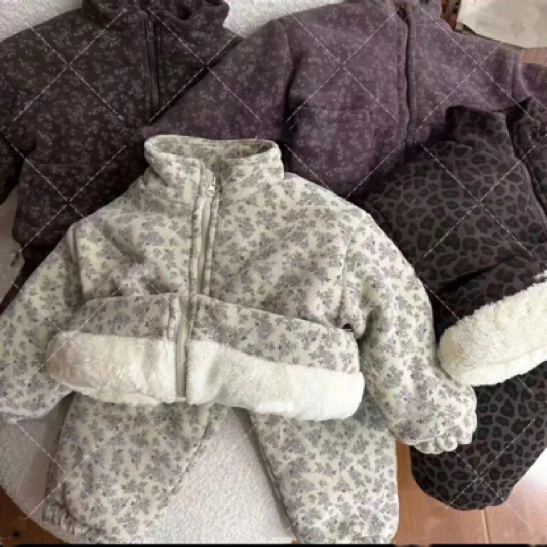 女童秋冬套装新款洋气儿童复古碎花加绒加厚棉衣两件套