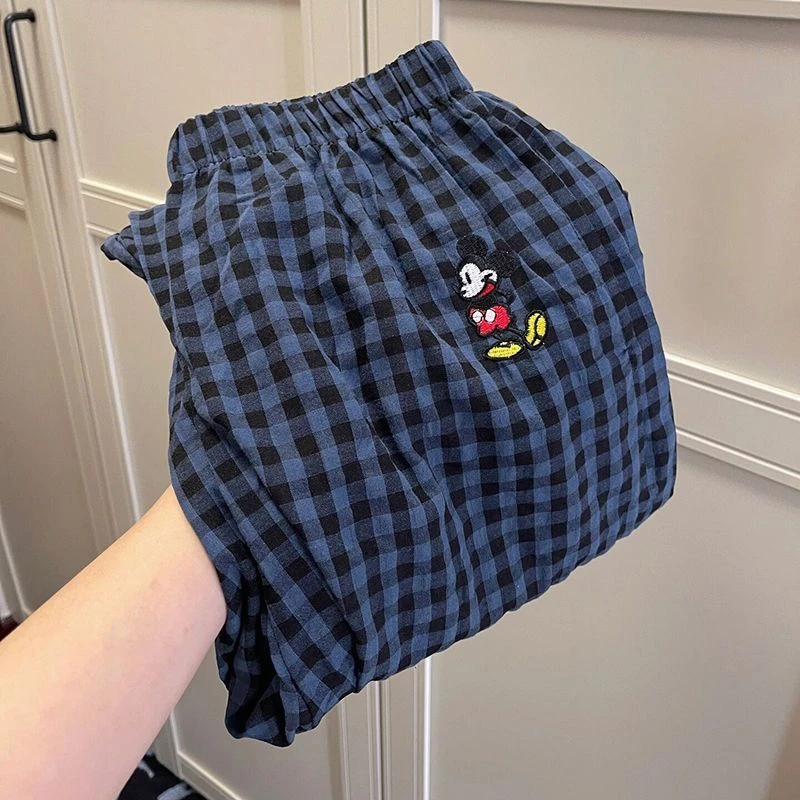 睡裤女米奇格子裤夏季薄款大码休闲裤居家裤学生秋天可外穿遛弯裤