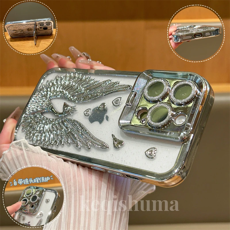 轻奢电镀苹果15promax手机壳镜头支架iphone14/13/12p立体15软壳
