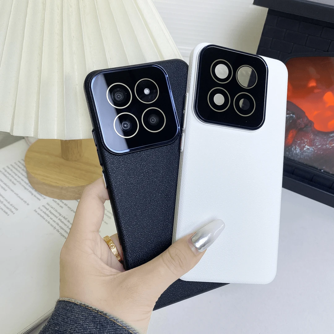 镜头全包适用小米14手机壳简约纯色自带镜头膜皮纹14Pro磨砂硬壳