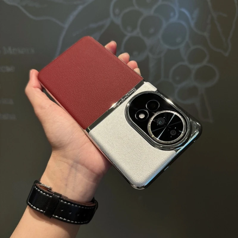 适用华为nova13素皮拼色质感手机壳nova12pro镜头圈壳nova12Ultra