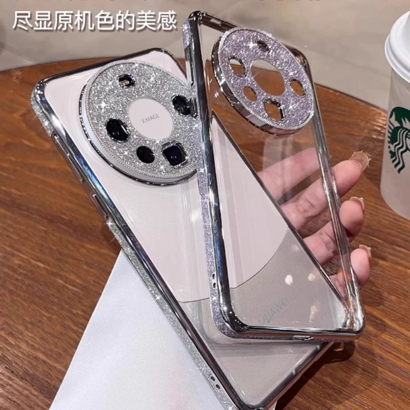 适用华为mate70高级轻奢闪粉手机壳mate70pro+透明精孔全包保护套