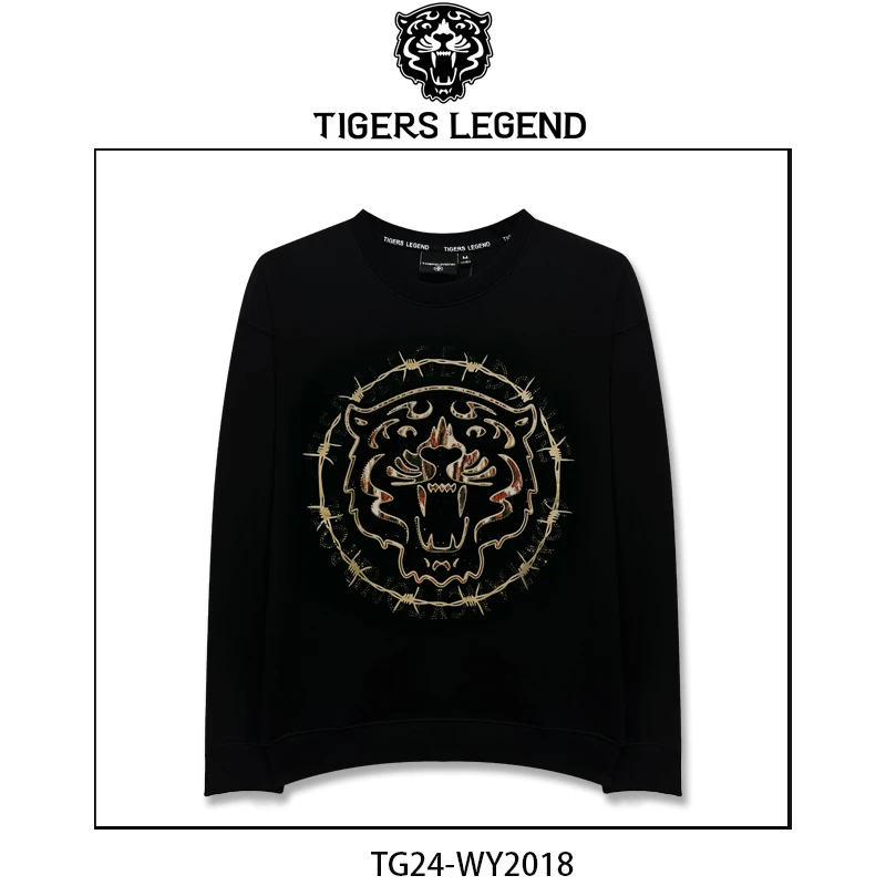 TIGERS LEGEND潮牌秋冬时尚宽松圆领百搭长袖烫钻男士卫衣 WY2018