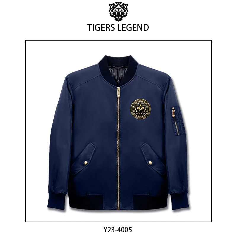 TIGERS LEGEND潮牌时尚休闲秋冬刺绣蓝色夹克羽绒服外套 Y23-4005
