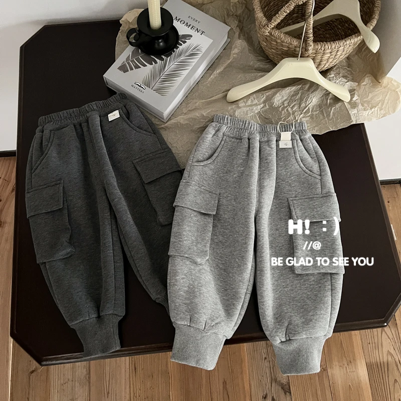 郝叔童品秋冬新款网红男童加绒针织长裤2024时尚洋气裤子HI4408