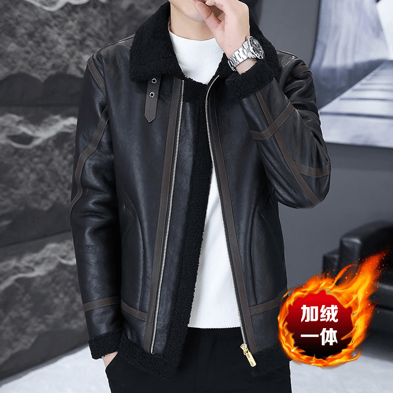 啄/木/鸟/极度冬季新款羊羔毛皮毛一体休闲男外套修身保暖秋冬季