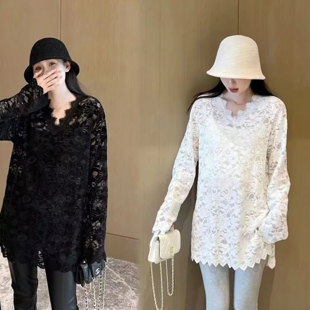 1301-1399胖妹妹女秋季新款高级气质衬衫冷淡系镂空蕾丝衫超好看