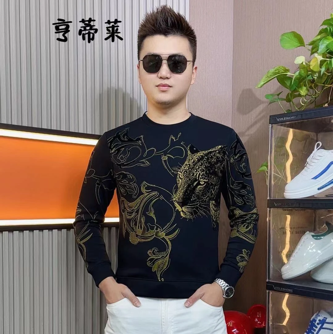J2024秋新款男士时尚帅气上衣百搭欧货潮流烫钻品质休闲长袖卫衣