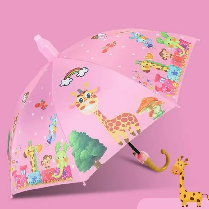 卡通可爱儿童半自动晴雨两用黑胶雨伞