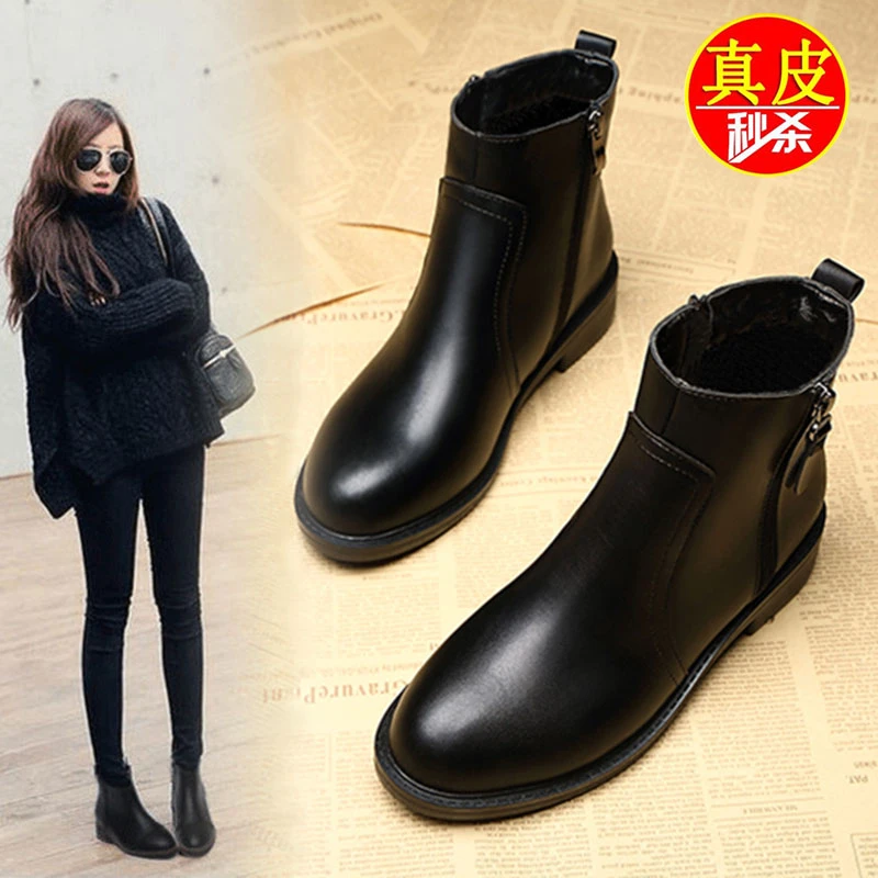 惠州品牌断码靴子女短靴2023新款秋冬加绒马丁靴平底女鞋短筒靴子