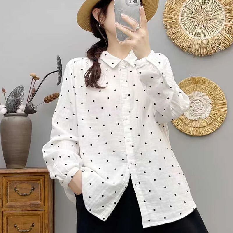 法式双层纱波点纯棉衬衫女早秋季2025新款高级感独特别致长袖上衣