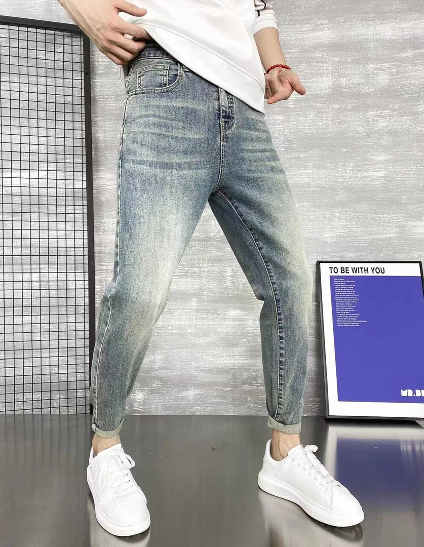 2025春夏新款男士复古做旧净版高弹牛仔裤时尚休闲百搭 （9288）