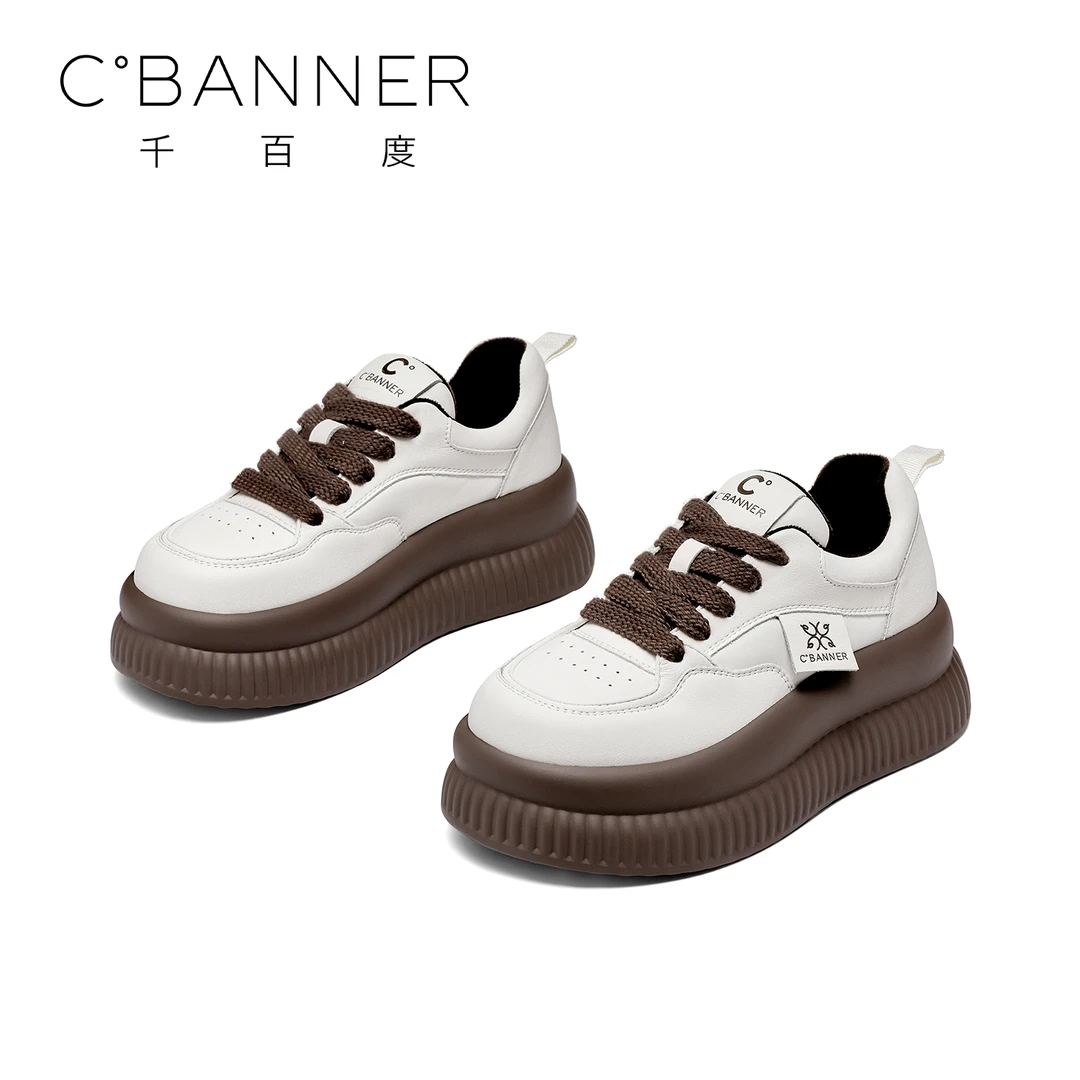 C.BANNER/千百度厚底松糕鞋女25小众款系带百搭休闲运动板鞋