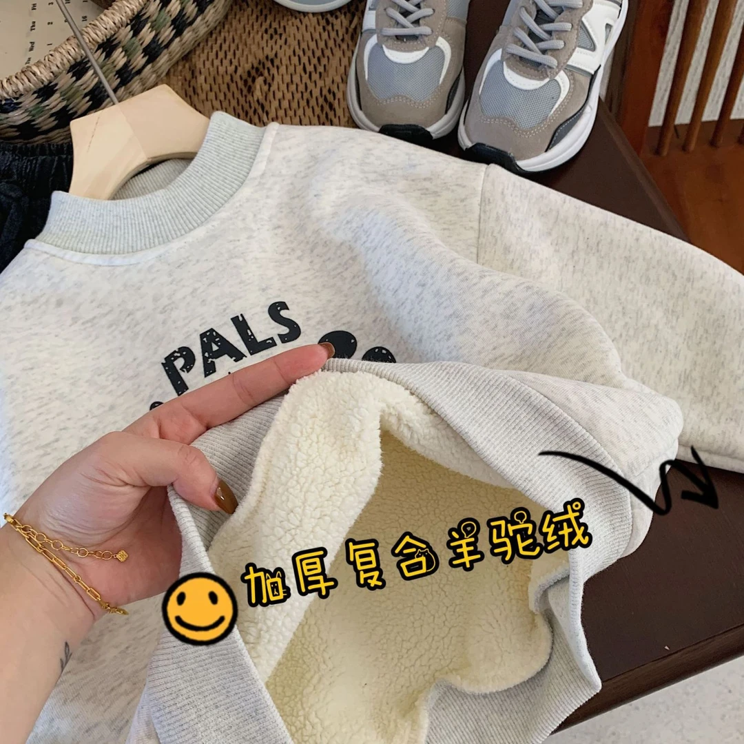 男女童加绒加厚卫衣2025新款冬季宝宝红色儿童卫衣爆款韩版上衣潮