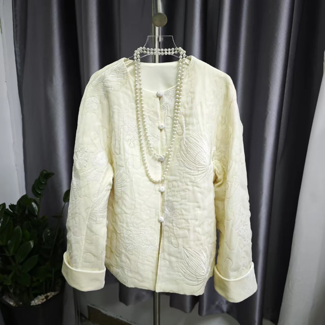 2024新款秋冬“锦绣”新中式国风质感丝绒立体压花棉服外套棉衣