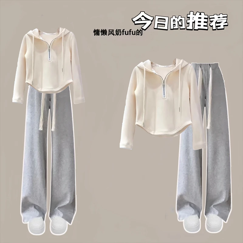 女童学院风春秋套装学生洋气时尚休闲长袖连帽卫衣+休闲裤两件套