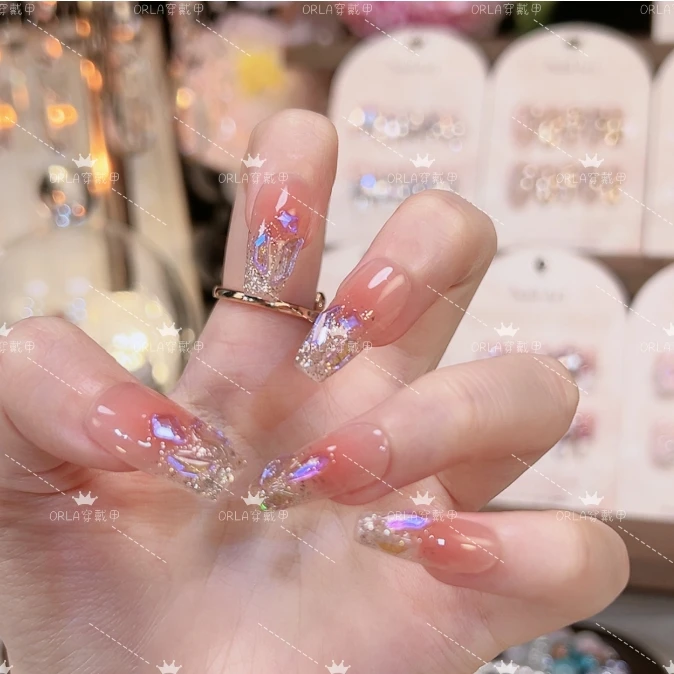 【幻彩紫晶】纯手工穿戴甲指尖超闪显白指甲贴