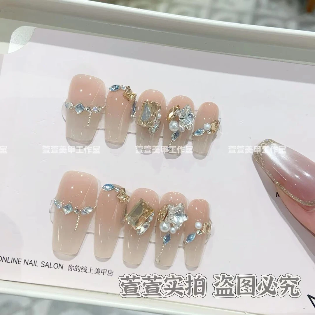 【格瑞】纯手工穿戴甲闪钻气质款光疗美甲10片装