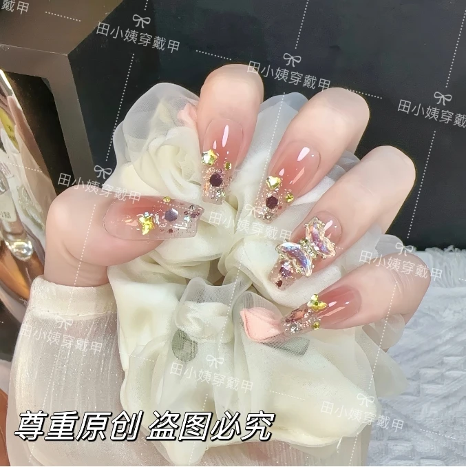 【旋转蝴蝶】手工穿戴甲会旋转的蝴蝶指甲贴光疗甲美甲贴
