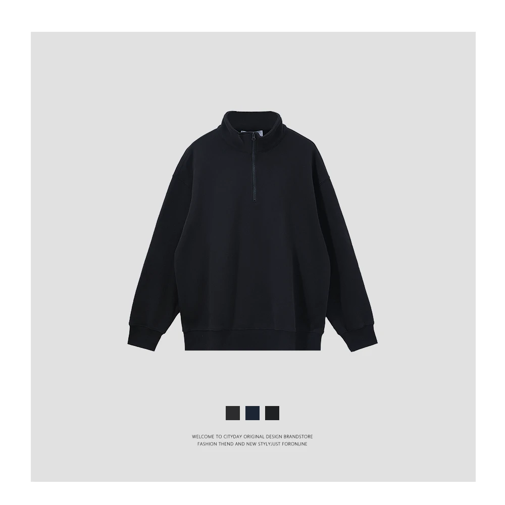 City Day 【潮灰私订】7795 cleanfit系列 半拉链套头小刺绣卫衣