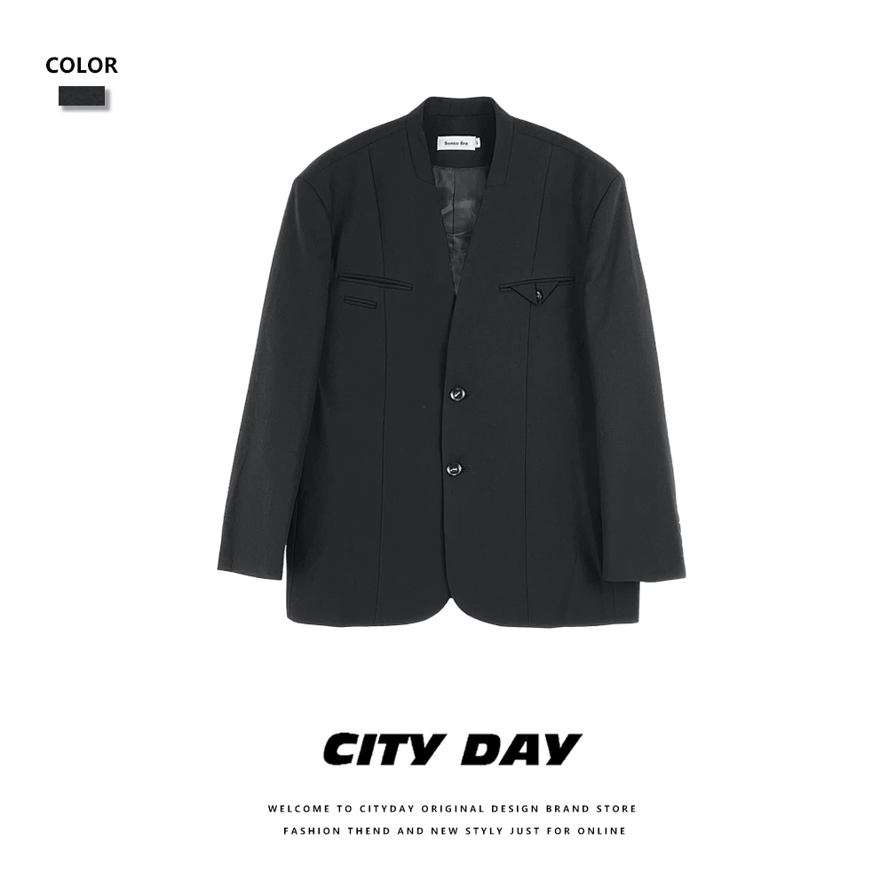 City Day 【潮灰私订】2516 小立领西装西服男时尚百搭宽松外套