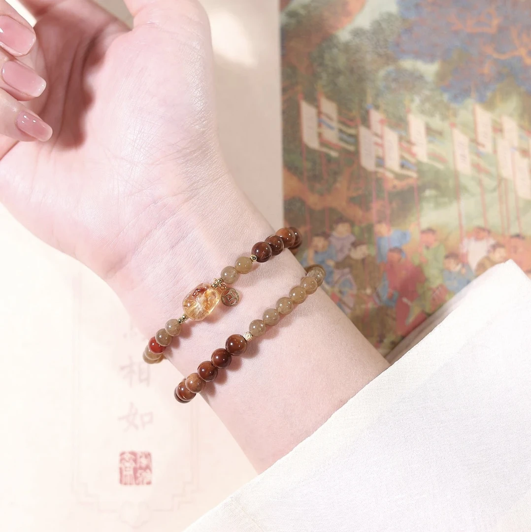 非金属木质手链 库克菩提且茉糖高定 日照金山双圈手链