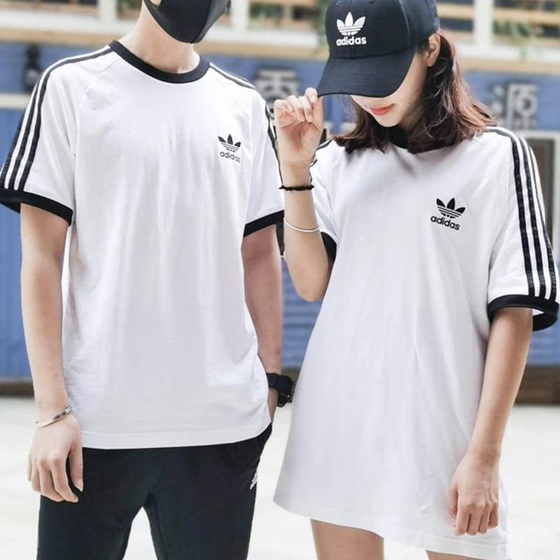 正品Adidas阿迪达斯三叶草经典三条杠圆领运动休闲透气短袖CW1203