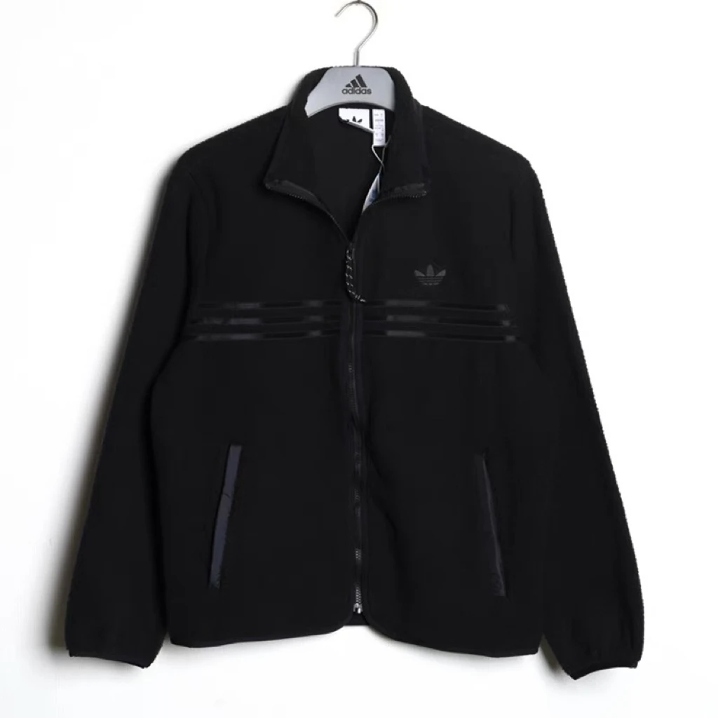 Adidas三叶草秋冬款运动休闲摇粒绒保暖立领夹克上衣外套 HF9216