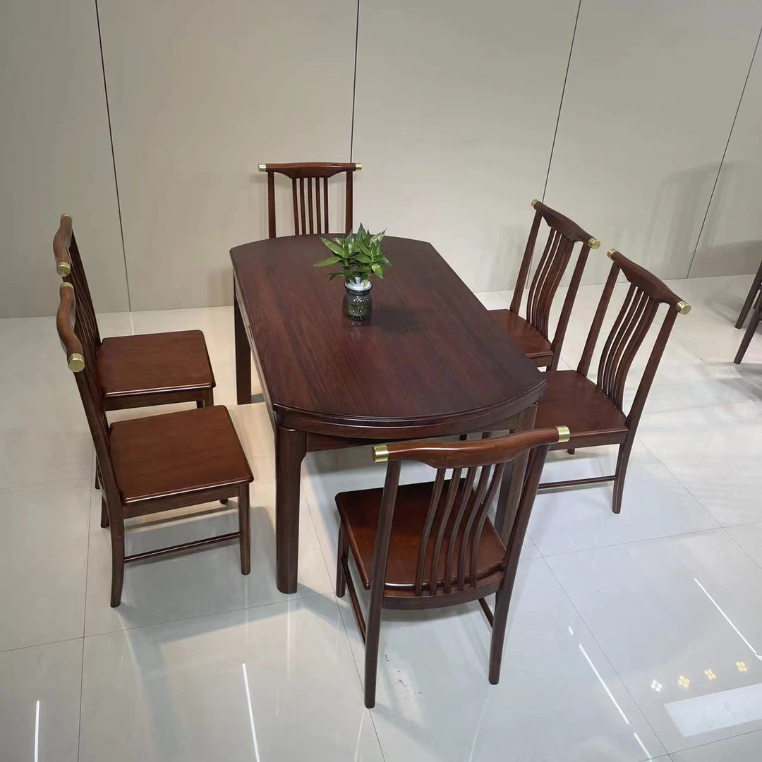 新款现代新中式乌金木实木方圆两用餐桌吃饭桌家用简约跳台可折叠