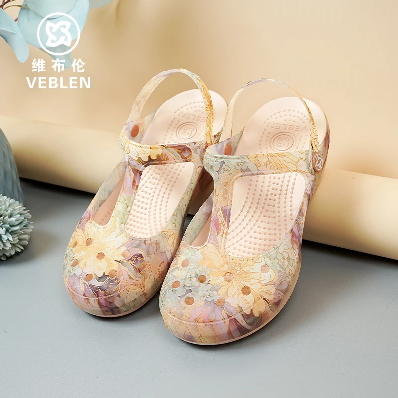 VEBLEN宠粉《国风古韵》夏季凉鞋坡跟防滑舒适时尚女款外穿印花