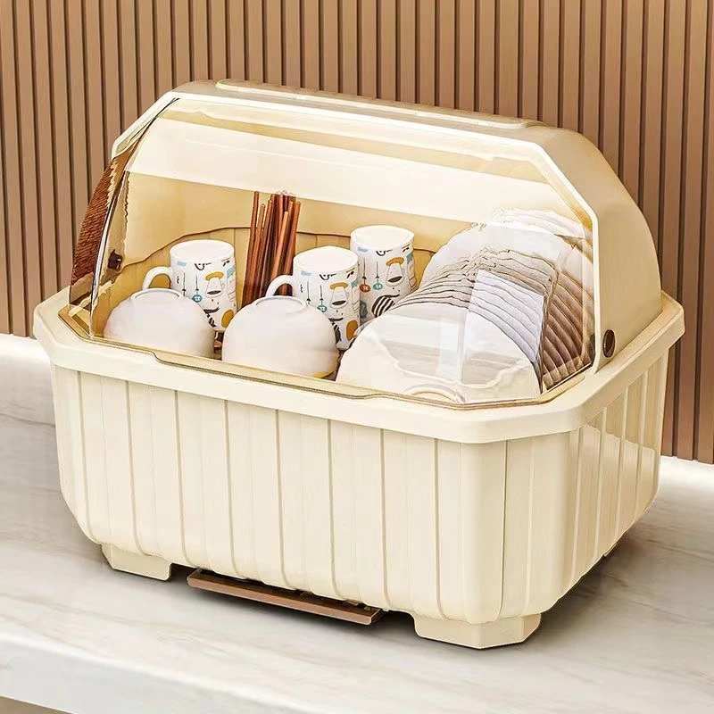 厨房碗筷收纳盒多功能塑料碗柜抽屉式沥水碗架家用收纳箱置物架GD