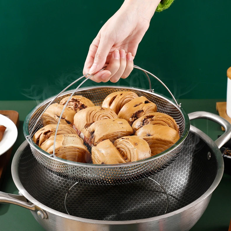 【多功能不锈钢蒸盘】蒸笼不锈钢沥水篮多用米筛锅具蒸格蒸笼带提手