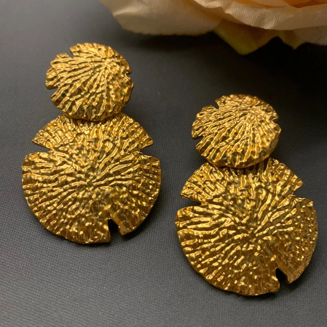 铜合金耳饰 【荷塘月色】夸张荷叶设计个性小众简约风格耳钉