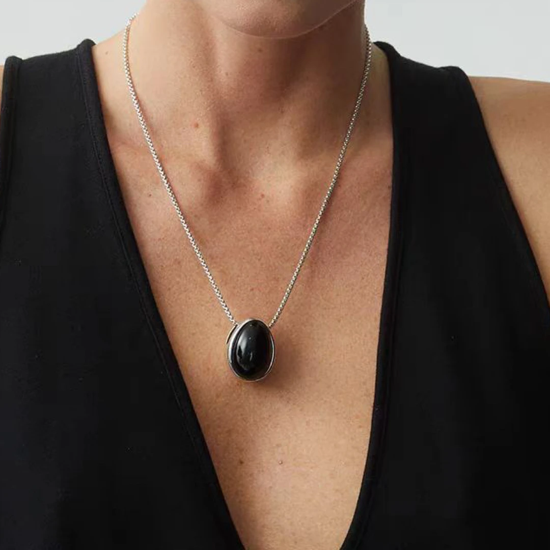 铜项链 【双城记】黑色石水滴形可调节百搭气质项链55cm/80cm