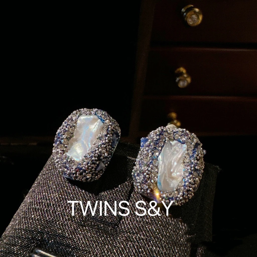 铜合金耳饰 【深海之恋】意式复古宫廷萨雷散格青母贝手工耳钉