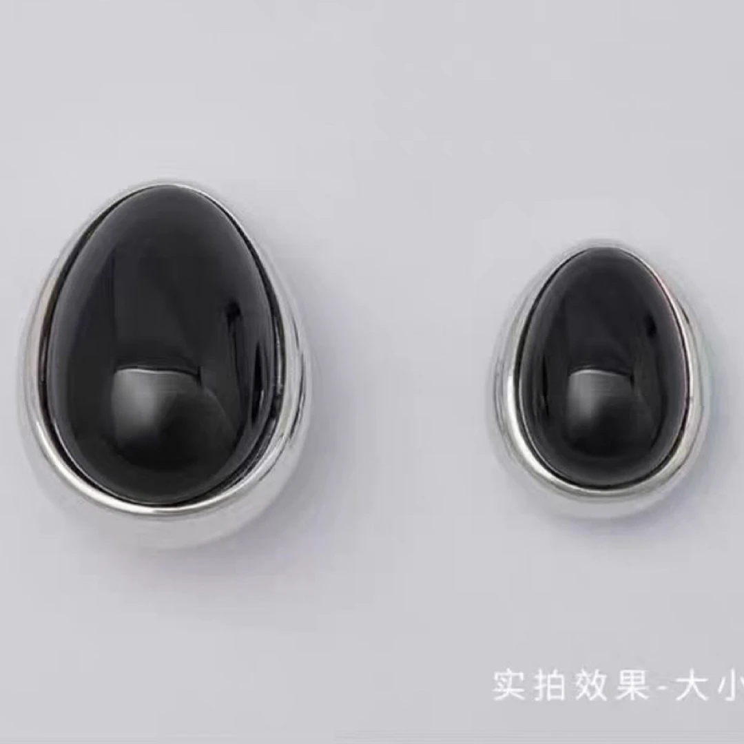 铜合金石英石耳饰 【双城记】椭圆形黑色极简百搭欧美复古耳钉