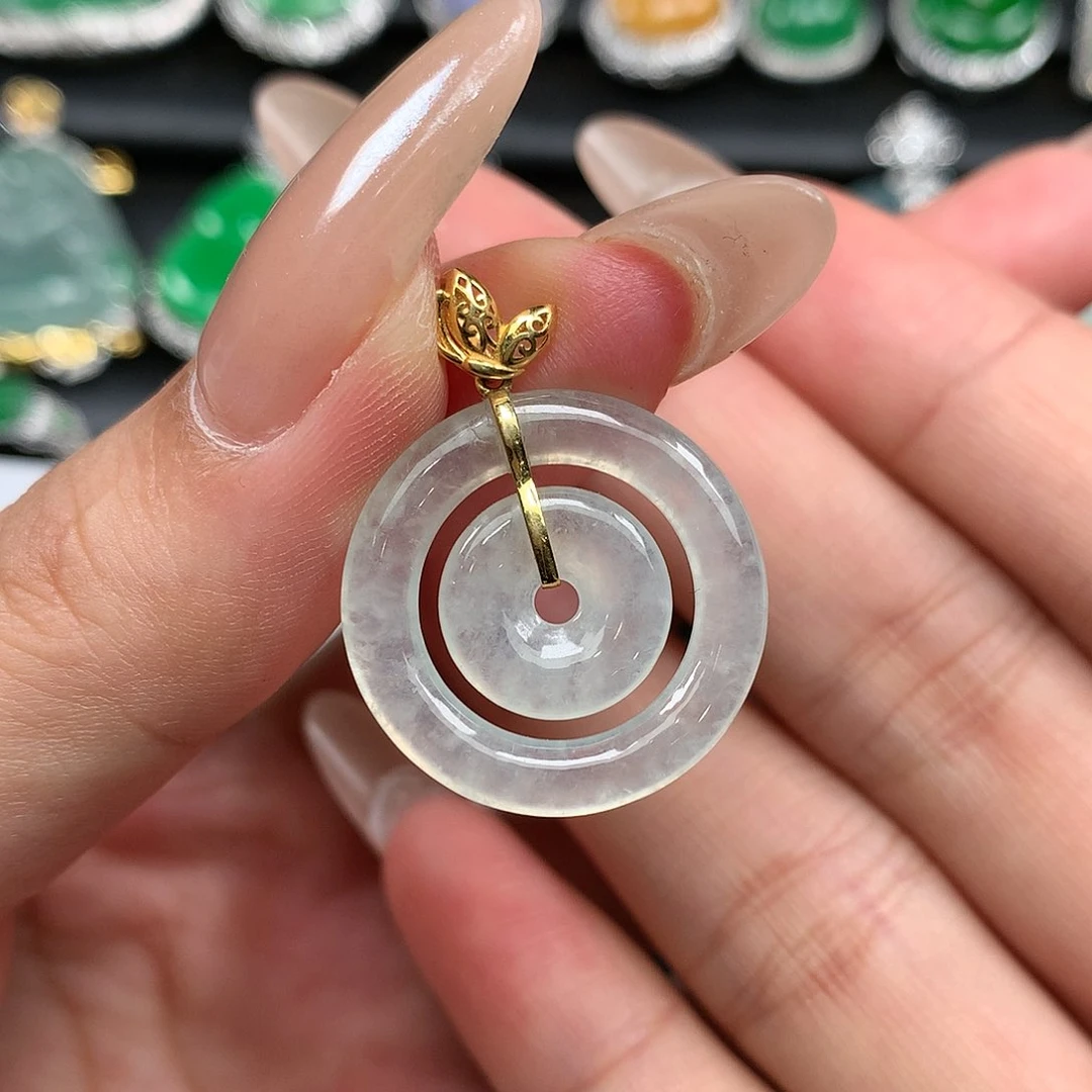 【闪购商品】翡翠颈饰18K金镶嵌子母扣1396