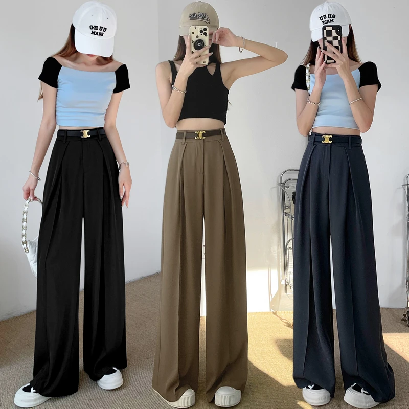 夏季薄款减龄宽松慵懒风阔腿裙裤垂感西装高腰