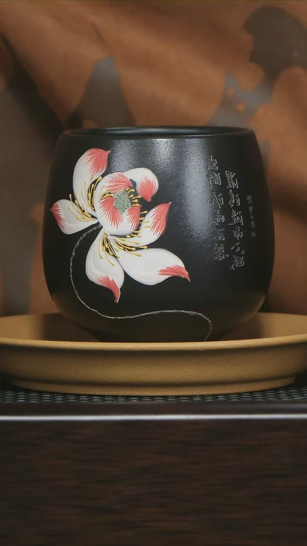 【闪购商品】紫砂茶杯石黄堆绘花朵