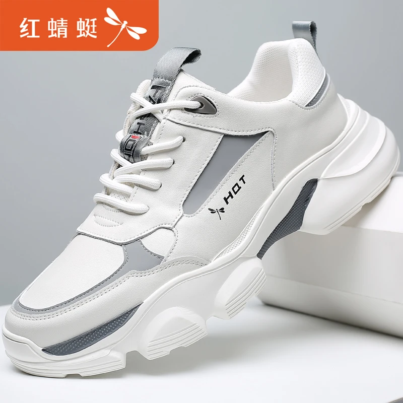 红蜻蜓男鞋冬季新款运动休闲鞋加绒时尚百搭厚底老爹鞋男HQT8058